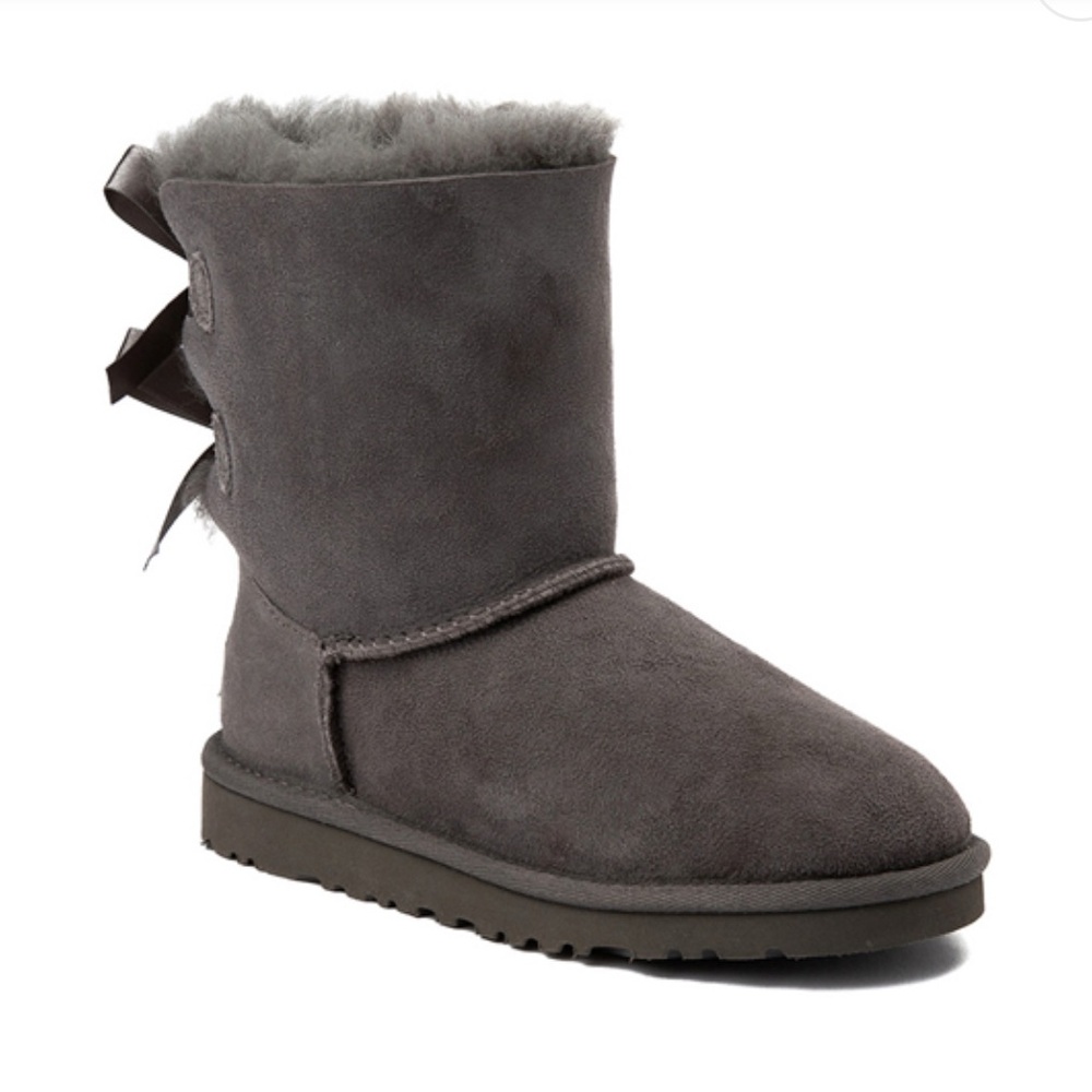 Grey UGG Bailey Bow mini boots.